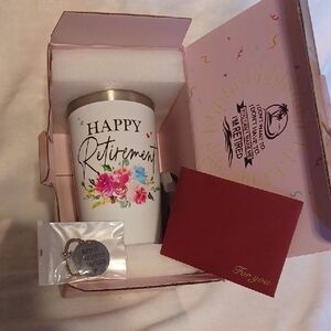 Floral Happy Retirement Tumbler, Key Chain, Card Gift Boxed